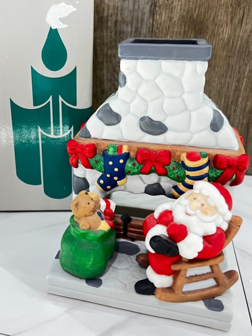 Vtg NEW Partylite Christmas Fireside Santa Tealight Candle Holder P0457 Box MINT